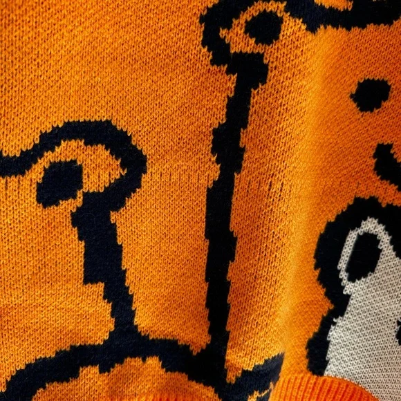 Shengu Polar Bear Crewneck Sweater Orange Back White Kawaii Oversized Knit Funky - Picture 6 of 13